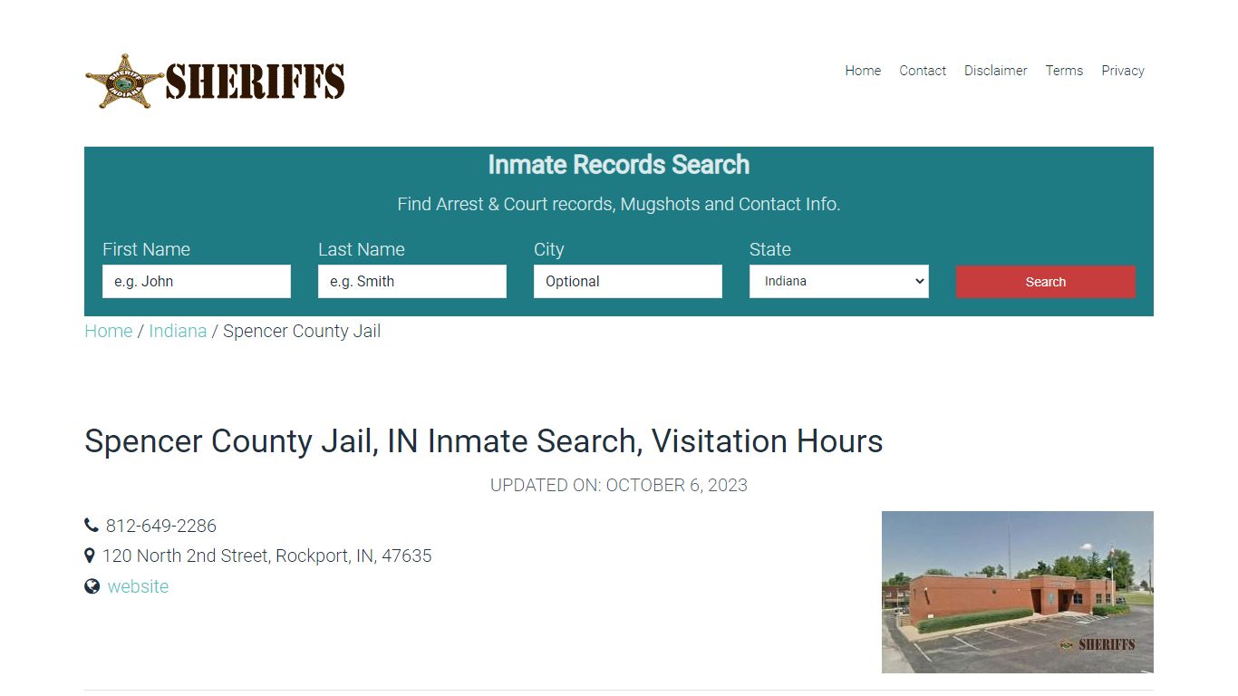 Spencer County Jail, IN Inmate Search, Visitation Hours